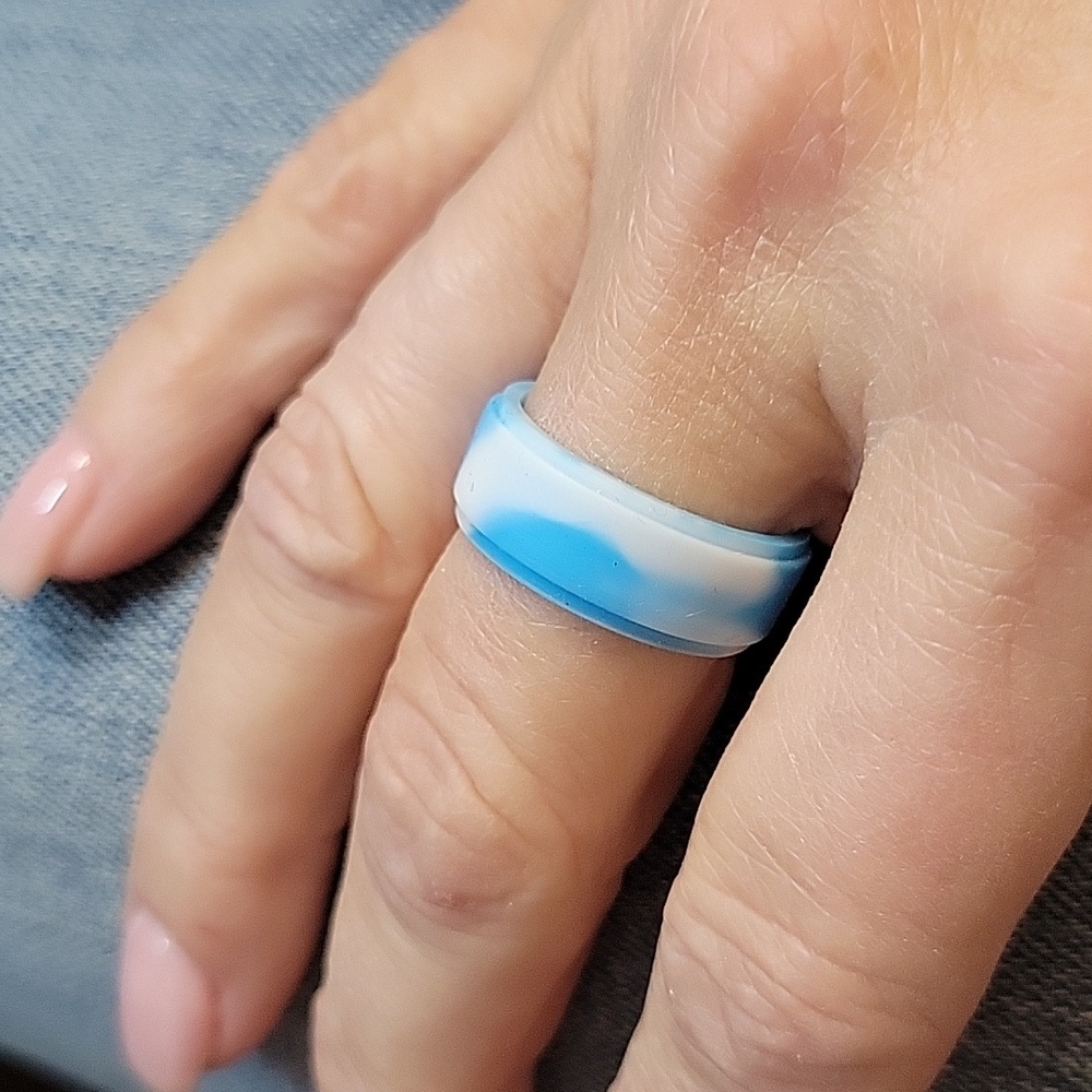 Blue and White Unisex Silicone Ring
